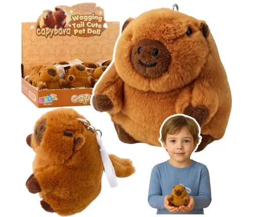 Plush Capybara with a Wiggle Tail Keychain 9 x 8 cm