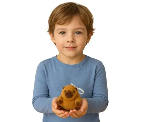 Plush Capybara with a Wiggle Tail Keychain 9 x 8 cm