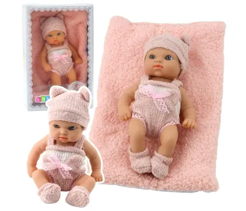 Baby Doll with Blanket, White and Pink Clothes, Hat, 18 cm