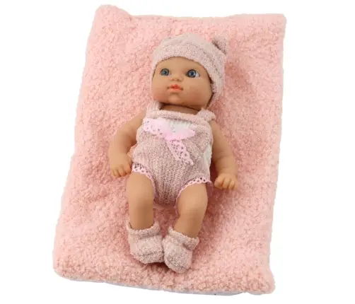 Baby Doll with Blanket, White and Pink Clothes, Hat, 18 cm