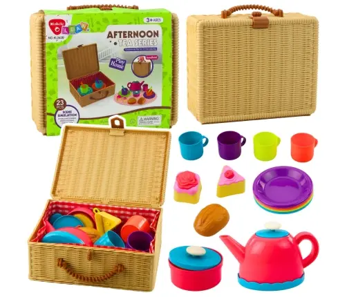 Tea Set in a Basket Cups Plates Sweets 23 pcs.