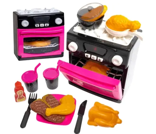 Spielküche mit Backofen, Lebensmitteln, Lichtern, Geräuschen, Rosa