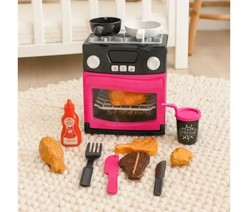 Spielküche mit Backofen, Lebensmitteln, Lichtern, Geräuschen, Rosa
