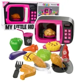 Microwave Toy For Kids Food 360 Rotation Lights Sounds Pink