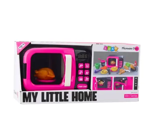 Microwave Toy For Kids Food 360 Rotation Lights Sounds Pink