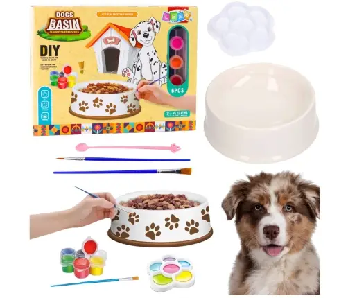 Creative Set Dog Bowl For Painting Paints Brushes DIY 6 pcs.