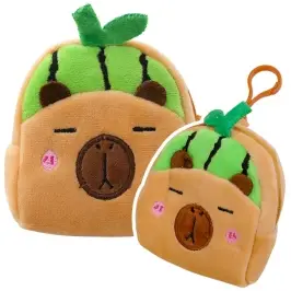 Plush Wallet with Keychain Capybara Watermelon Green 9.5 x 8 cm
