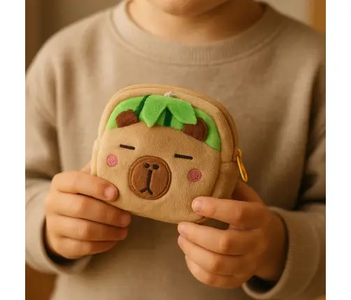 Plush Wallet with Keychain Capybara Watermelon Green 9.5 x 8 cm