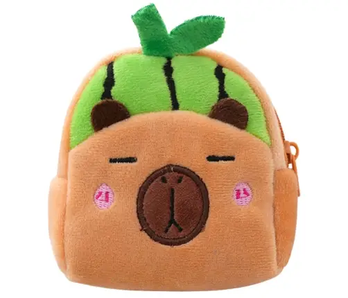 Plush Wallet with Keychain Capybara Watermelon Green 9.5 x 8 cm