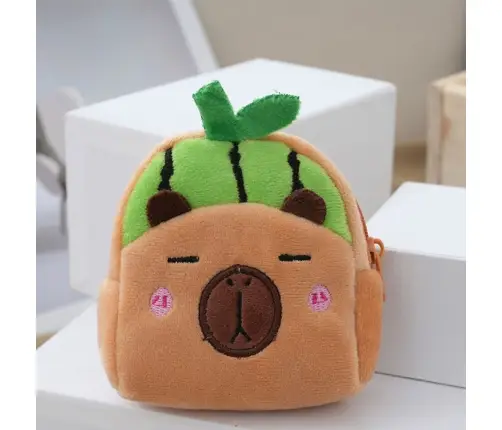 Plush Wallet with Keychain Capybara Watermelon Green 9.5 x 8 cm