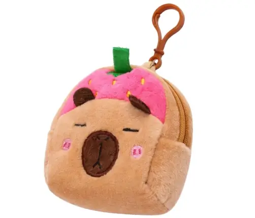 Plush Wallet with Keychain Capybara Strawberry Pink 9.5 x 8 cm