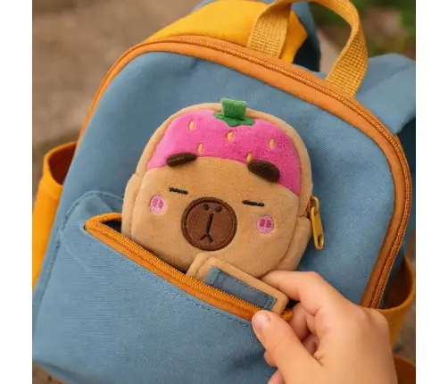 Plush Wallet with Keychain Capybara Strawberry Pink 9.5 x 8 cm