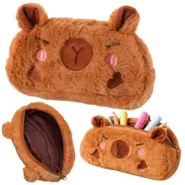 Plush Soft Capybara Pencil Case, Single Compartment, Brown, 19 x 10 cm