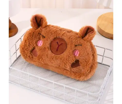 Plush Soft Capybara Pencil Case, Single Compartment, Brown, 19 x 10 cm