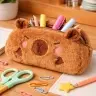 Plush Soft Capybara Pencil Case, Single Compartment, Brown, 19 x 10 cm