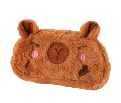 Plush Soft Capybara Pencil Case, Single Compartment, Brown, 19 x 10 cm