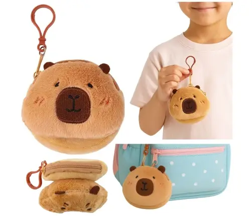 Plush Capybara Wallet Keychain for Kids Brown