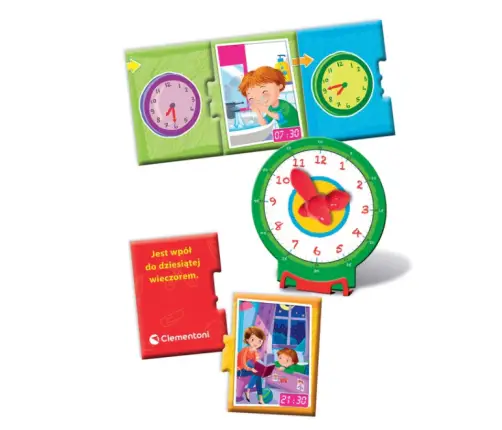 Educational Game Puzzle: What Time Is It? Clock Play and Learn Polish Language Clementoni 50771