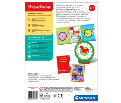 Educational Game Puzzle: What Time Is It? Clock Play and Learn Polish Language Clementoni 50771