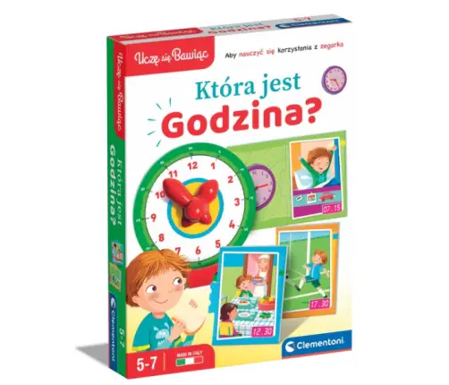 Educational Game Puzzle: What Time Is It? Clock Play and Learn Polish Language Clementoni 50771