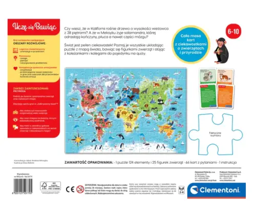 Educational Game Puzzle & Quizzes: Animals Discover the World Play and Learn Polish Language Clementoni 50779