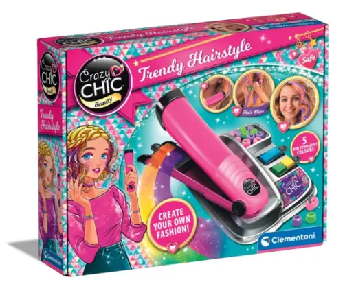 Crazy Chic Hair Colouring Set: Crazy Hairstyles with Straightener & Beads Clementoni 18773 Crazy Chic Hair Colouring Set: Crazy Hairstyles with Straightener & Beads Clementoni 18773
