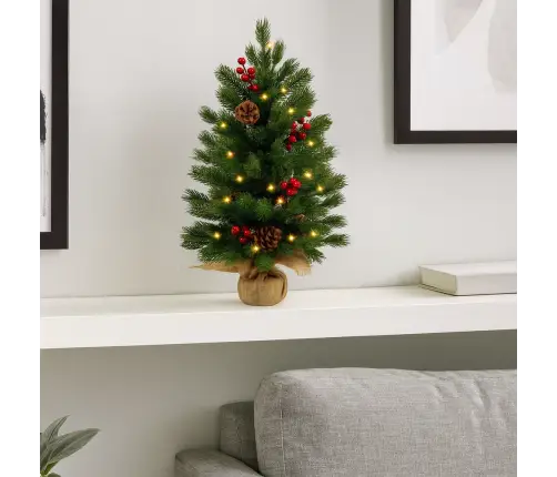 Decorative Christmas Tree, Artificial Red Rowan, LED Lights, 60 x 20 cm