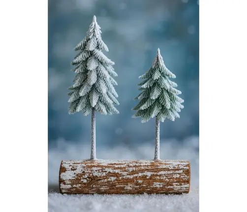 Christmas Tree Composition Decoration on a Trunk Covered with Snow 34 x 28 cm