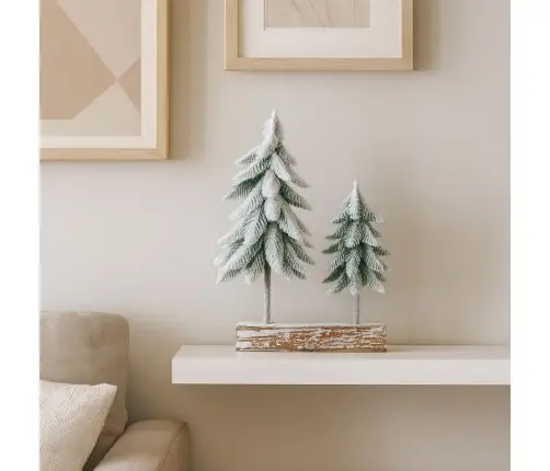 Christmas Tree Composition Decoration on a Trunk Covered with Snow 34 x 28 cm