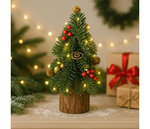 Decorative Christmas Tree on a Trunk Red Rowan Cones 26 x 12 cm