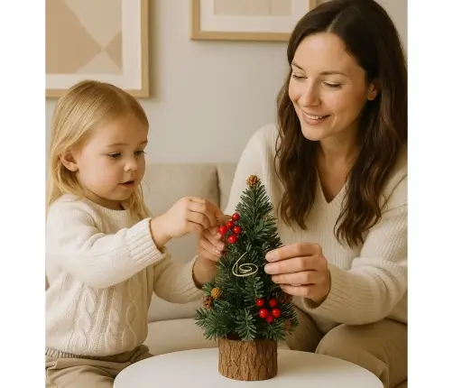 Decorative Christmas Tree on a Trunk Red Rowan Cones 26 x 12 cm