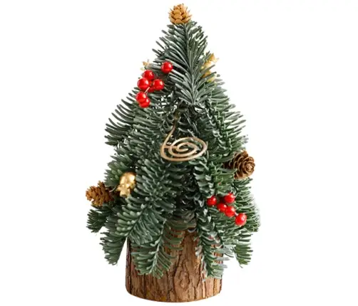 Decorative Christmas Tree on a Trunk Red Rowan Cones 38 x 15 cm