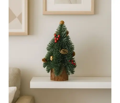 Decorative Christmas Tree on a Trunk Red Rowan Cones 38 x 15 cm