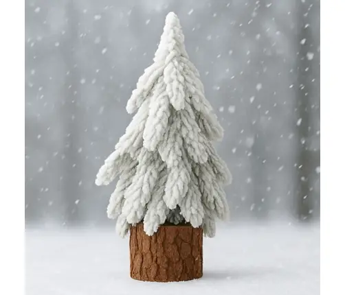 Decorative Artificial Christmas Tree on a Trunk Covered with Snow 20 x 9 cm