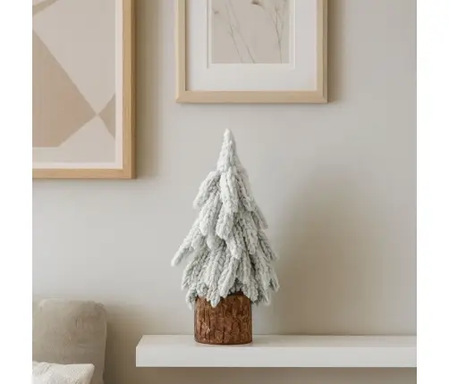 Decorative Artificial Christmas Tree on a Trunk Covered with Snow 20 x 9 cm