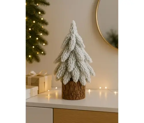 Decorative Artificial Christmas Tree on a Trunk Covered with Snow 20 x 9 cm