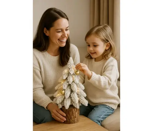 Decorative Artificial Christmas Tree on a Trunk Covered with Snow 20 x 9 cm