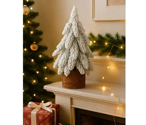 Decorative Artificial Christmas Tree on a Trunk Covered with Snow 30 x 10 cm