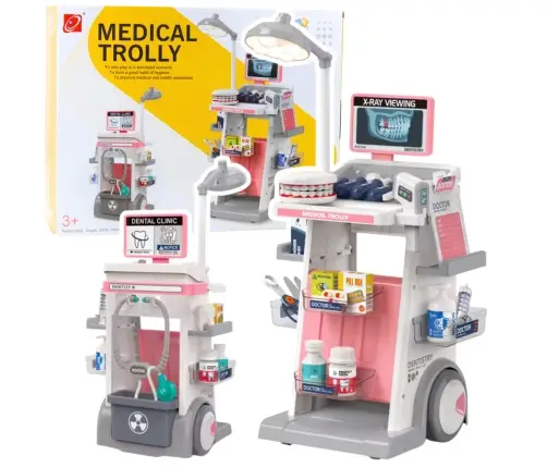 Doctor Dentist Set Medical Cart Lights Pink 26 pcs.