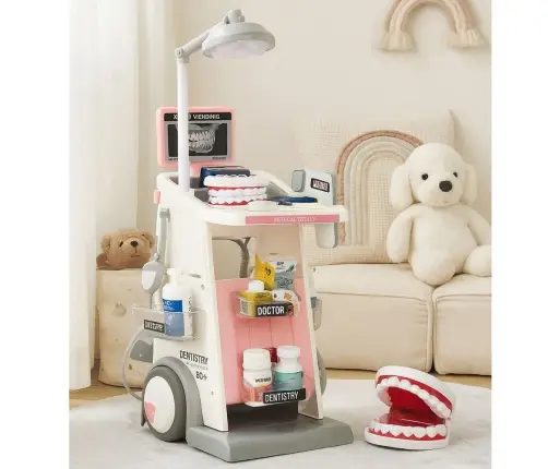 Doctor Dentist Set Medical Cart Lights Pink 26 pcs.