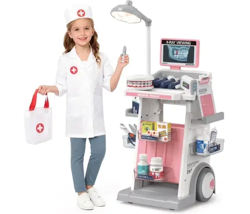 Doctor Dentist Set Medical Cart Lights Pink 26 pcs.