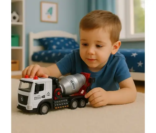 Concrete Mixer Construction Vehicle Metal Cabin Rotating Drum Lights Sounds