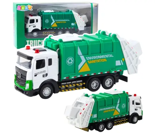 Garbage Truck For Kids Metal Cabin Bin Lights Sounds Green