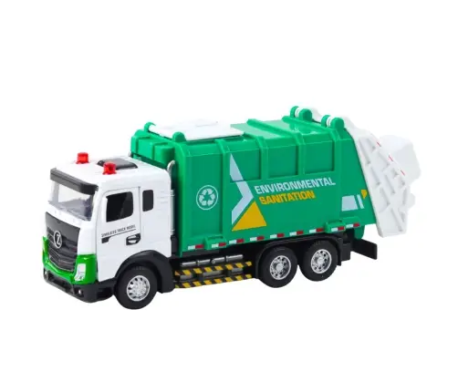 Garbage Truck For Kids Metal Cabin Bin Lights Sounds Green