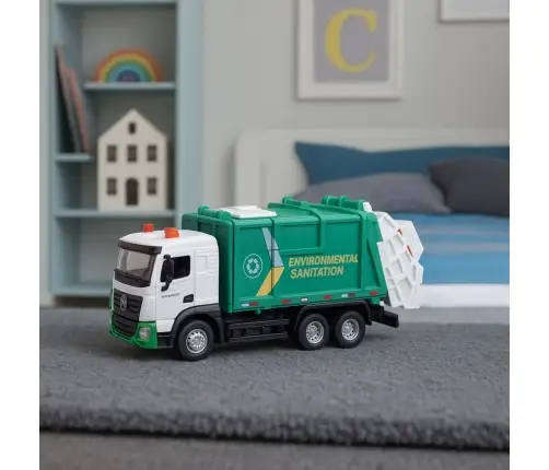Garbage Truck For Kids Metal Cabin Bin Lights Sounds Green