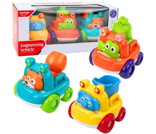 Set of Construction Vehicles with Animals for Toddlers Colorful 3 pcs.