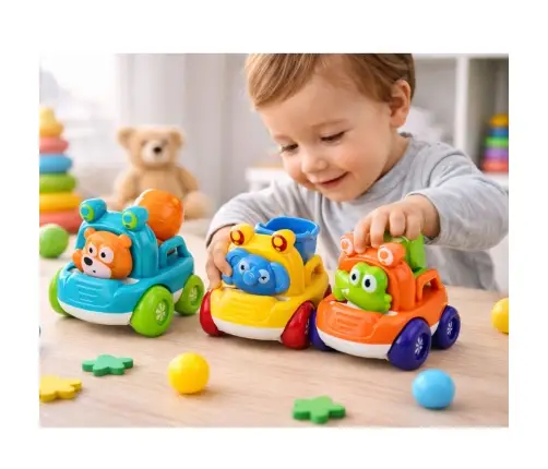 Set of Construction Vehicles with Animals for Toddlers Colorful 3 pcs.