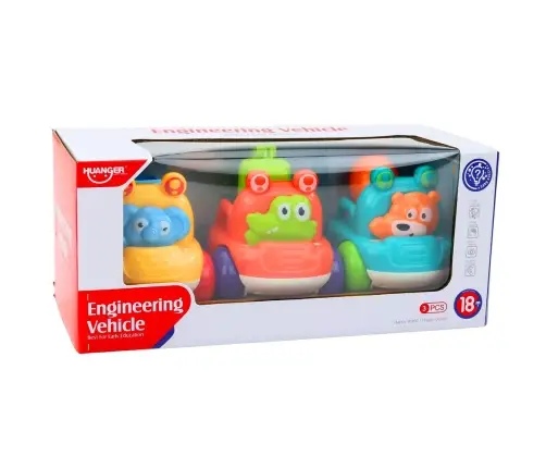 Set of Construction Vehicles with Animals for Toddlers Colorful 3 pcs.