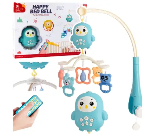 Crib Carousel Music Box with Lamp Rattles Teddy Bears Blue