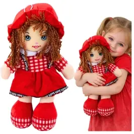 Rag Doll Cuddly Toy Checkered Dress Red 35 cm